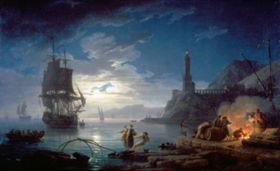 Coastal Scene in Moonlight